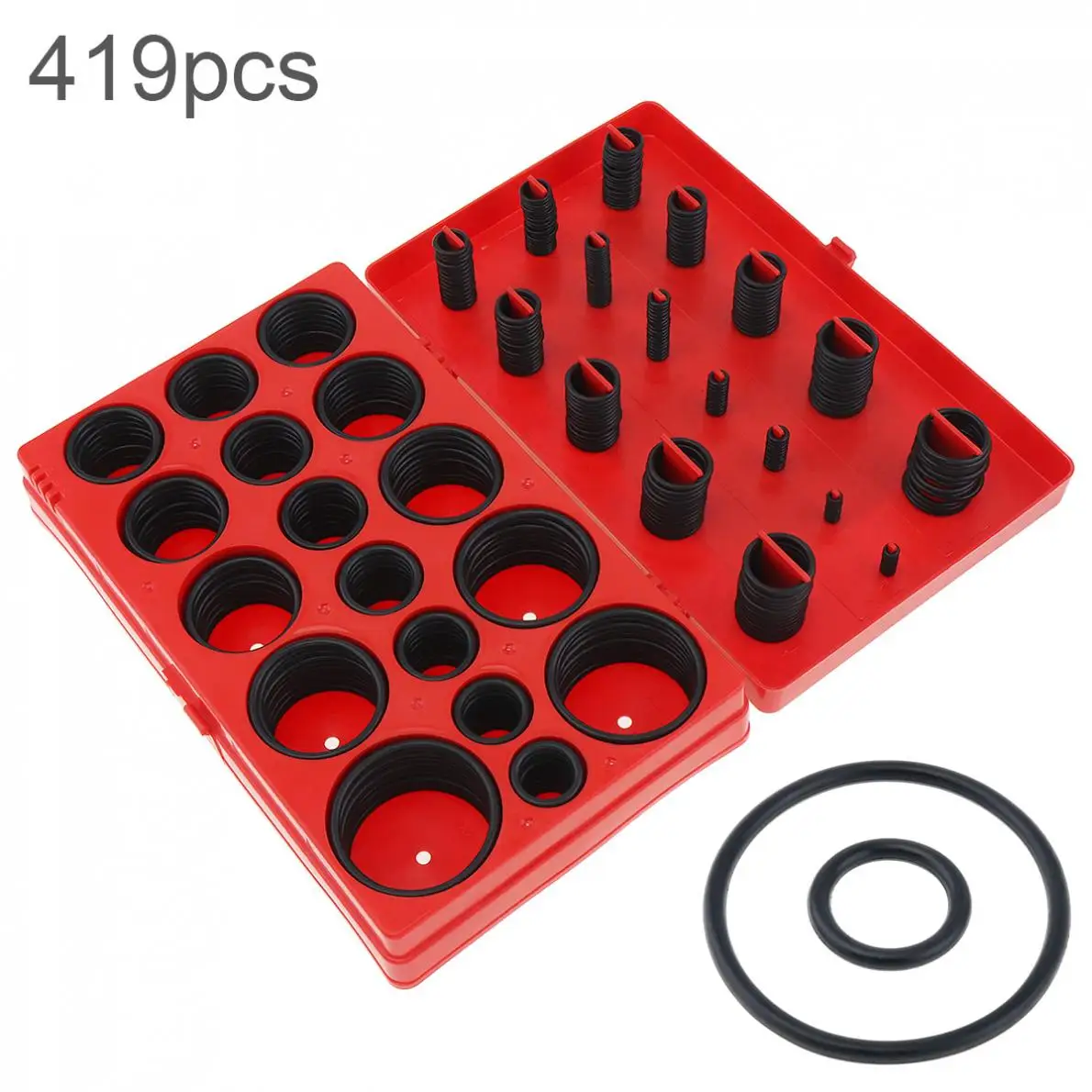 

Portable 419pcs Rubber Seal O-Ring Assortment Plumbing ORing Universal Metric Kit with Plastic Tray