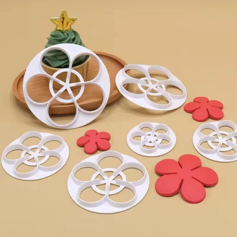

Kitchen Dining Bakeware Cookie Tools Plastic Cake Rose Cutting Die Flower Baking Mode Moulds Sets 6pc/set