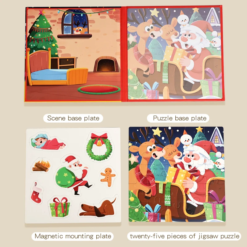 หนังสือปริศนาแม่เหล็ก 2-อิน-1 ฉาก - ธีมคริสต์มาสและฮาโลวีน ฝึกจินตนาการและการพัฒนาทักษะการเคลื่อนไหวที่ละเอียดสำหรับเด็ก