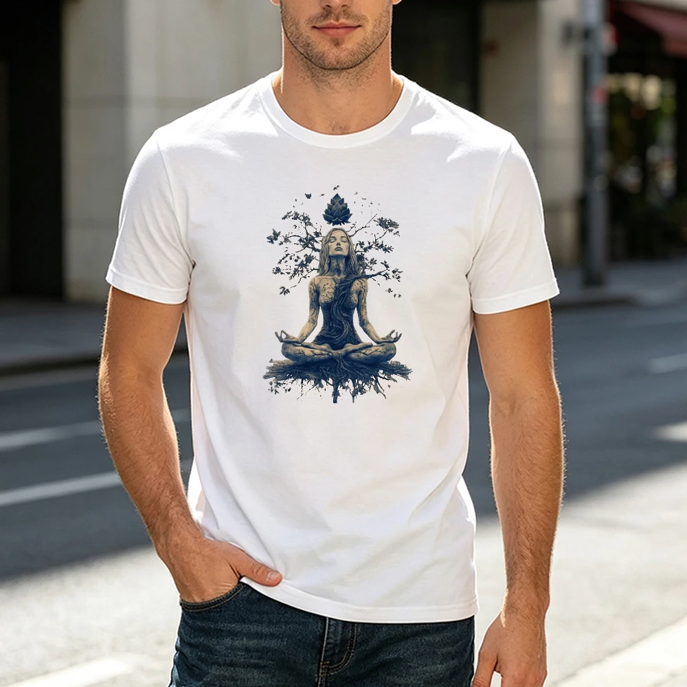 T-shirt unisexe pour homme et femme, motif arbre de méditation, zen, yoga, spiritualité, pleine conscience, décontracté, graphique, détente, nature, paix, cadeau