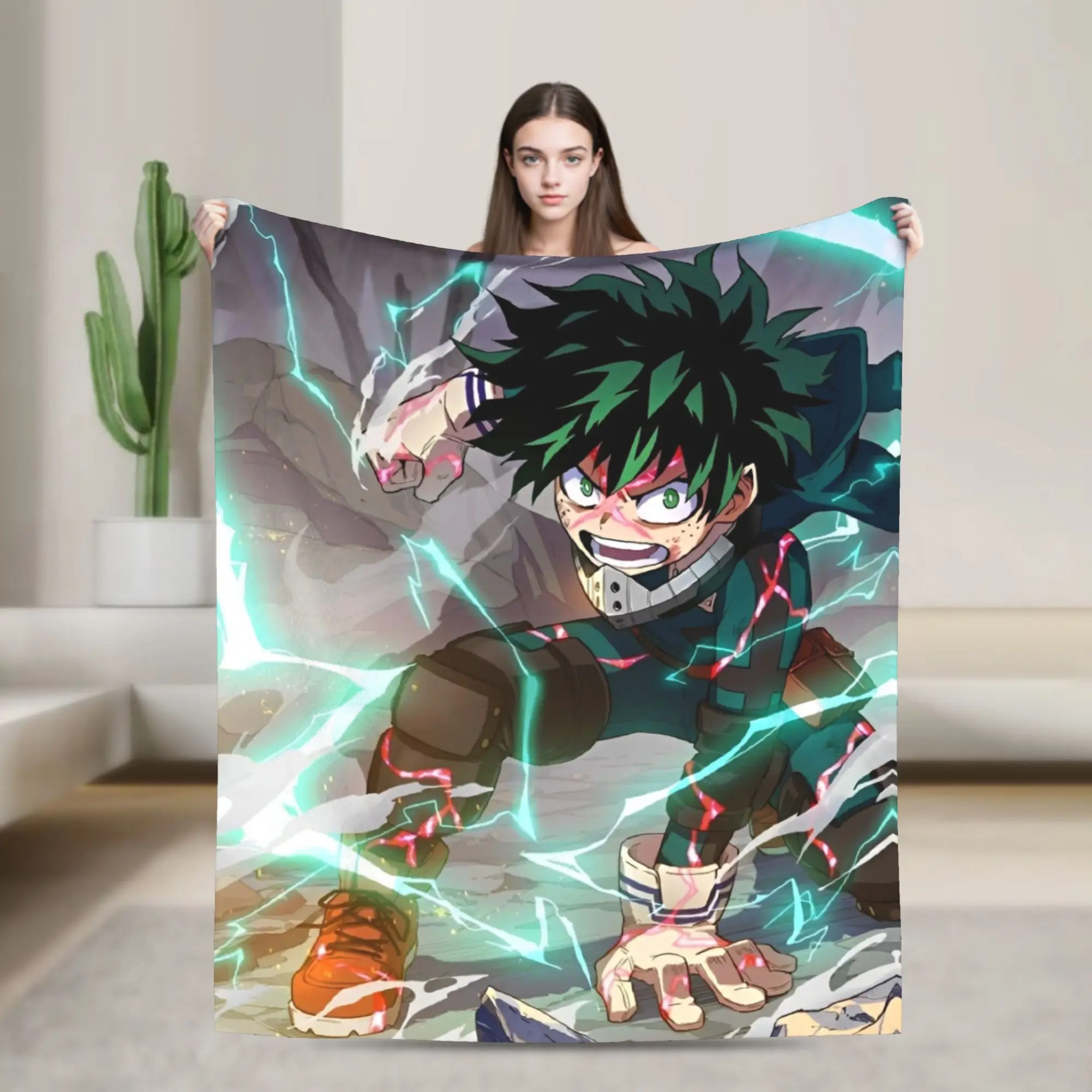 Cartoon MHA Anime  Blanket Cover Fleece Midoriya Izuku Lightweight Thin Throw Blankets for Airplane Travel Bed Rug
