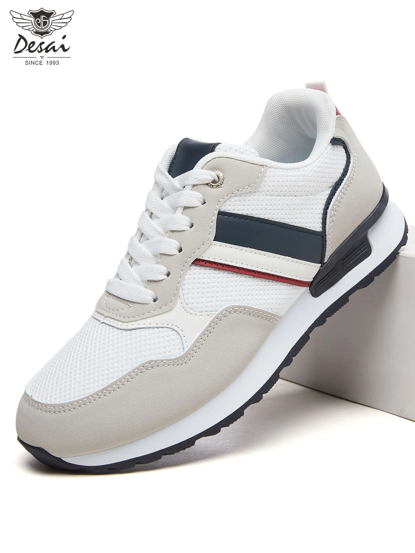 Desai Men Retro Color Block Sneakers, Lace Up Lightweight Casual Running Shoes, Non Slip Thick Sole for Daily Office & Outdoor