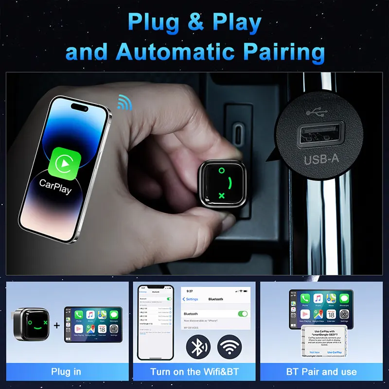 جديد 2in1 سلكي إلى CarPlay اللاسلكي وأندرويد محول السيارات USB صغير Ai صندوق اكسسوارات السيارات BT لفولكس واجن رينو بيجو Bmw #2