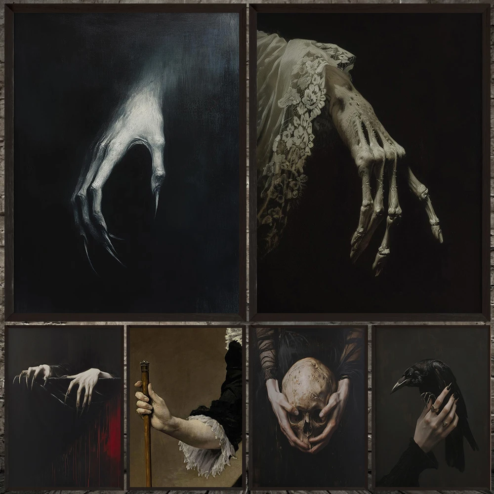

Clawed Hands Dracula Vampire Victorian Macabre Art Poster Print,Elegant Skeleton Hand Abstract Wall Art Canvas Painting Decor