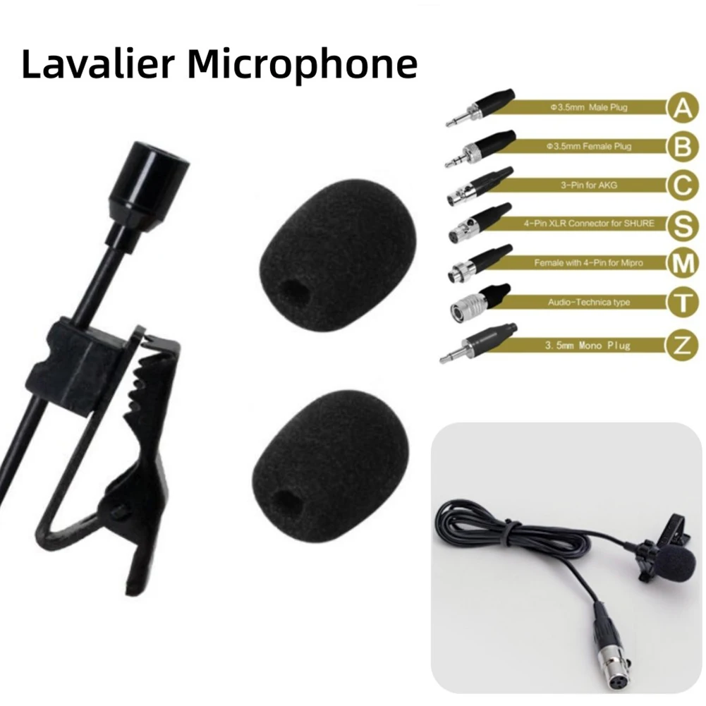 Omnidirectional Lavalier Lapel Clip Mic 3.5mm 3Pin 4-Pin XLR For For Wireless System