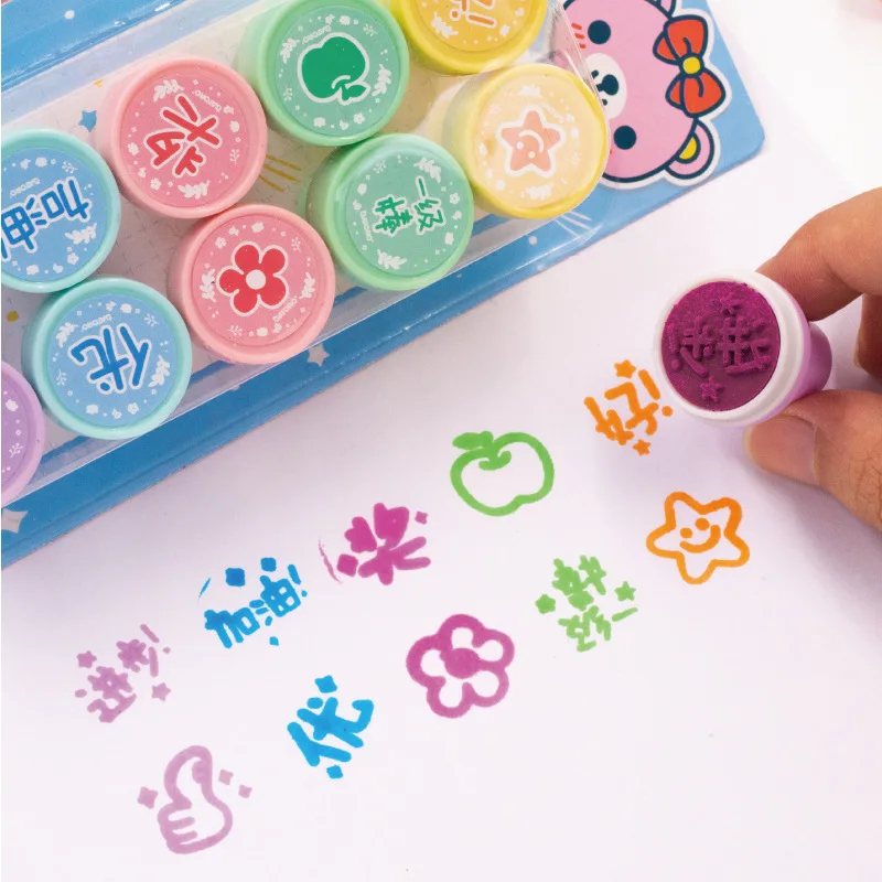 10 Pcs Hot Selling Children Stamps Cute Cartoon Stamps Toy Creative Fun Learning Prize Gift DIY Painting Photo Album Decor