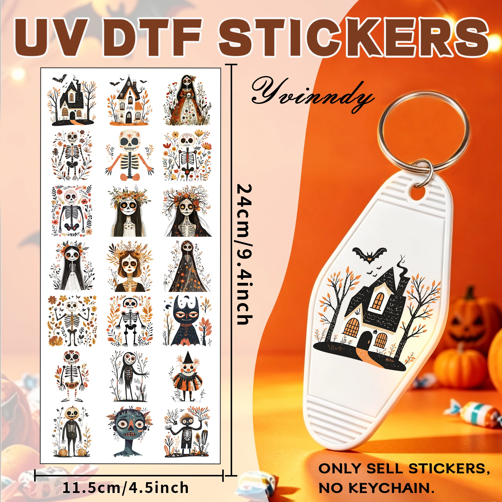 105PCS/Set Of Folk-style Halloween Designs Made With Waterproof Durable High-quality UV DTF Transfer Stickers (NO Cup)