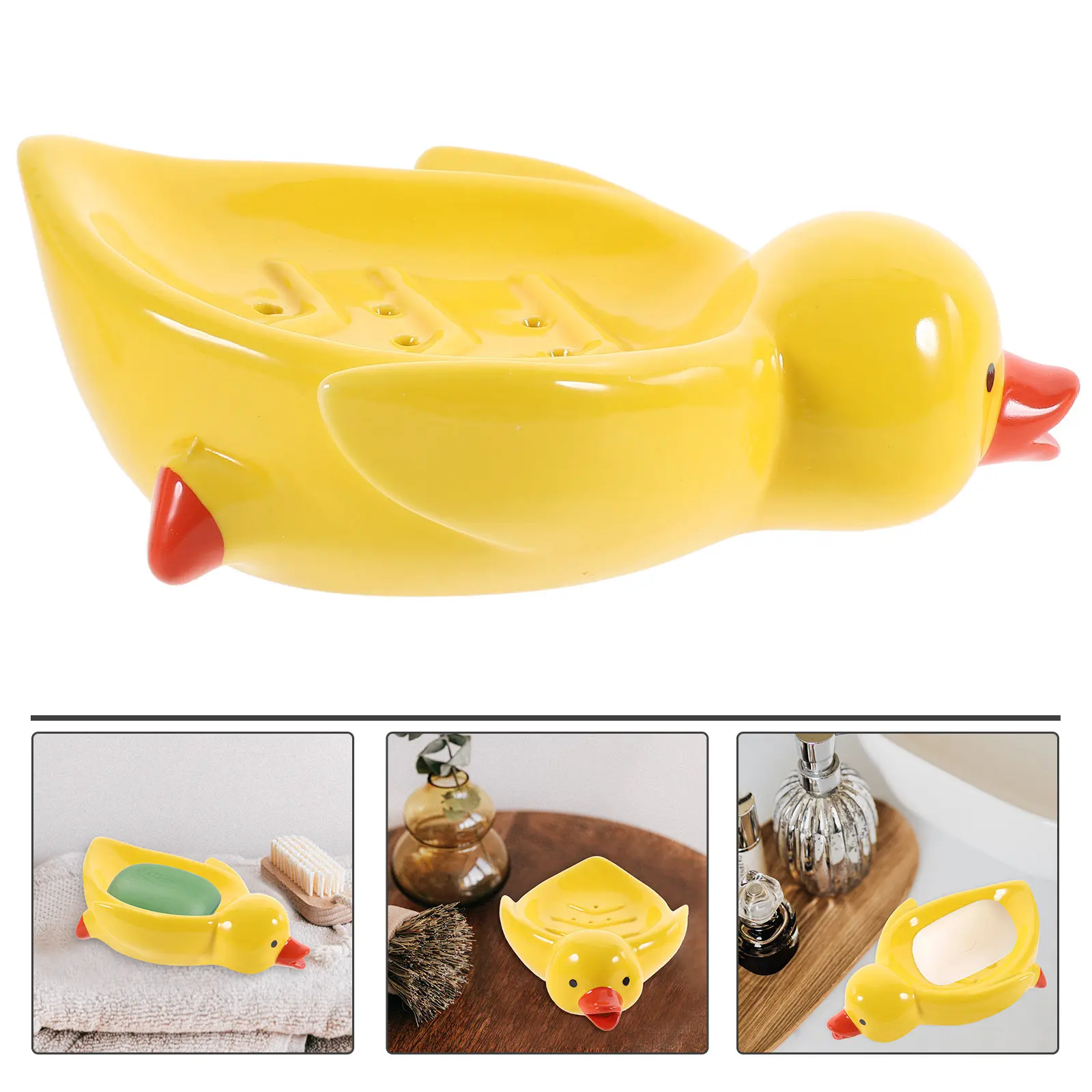 

Cute Cartoon Duck Soap Dish with Drainage Hole Ceramic Soap Holder for Bathroom Kitchen Washroom Vanity Decorative Design