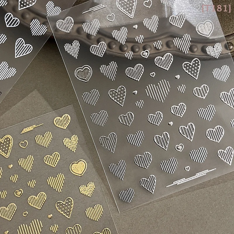 

[E] 5D Embossed Line Heart Decal Nail Art Stickers Reliefs Self Adhesive Nail Art Manicure Decals For Women Manicure Supplies