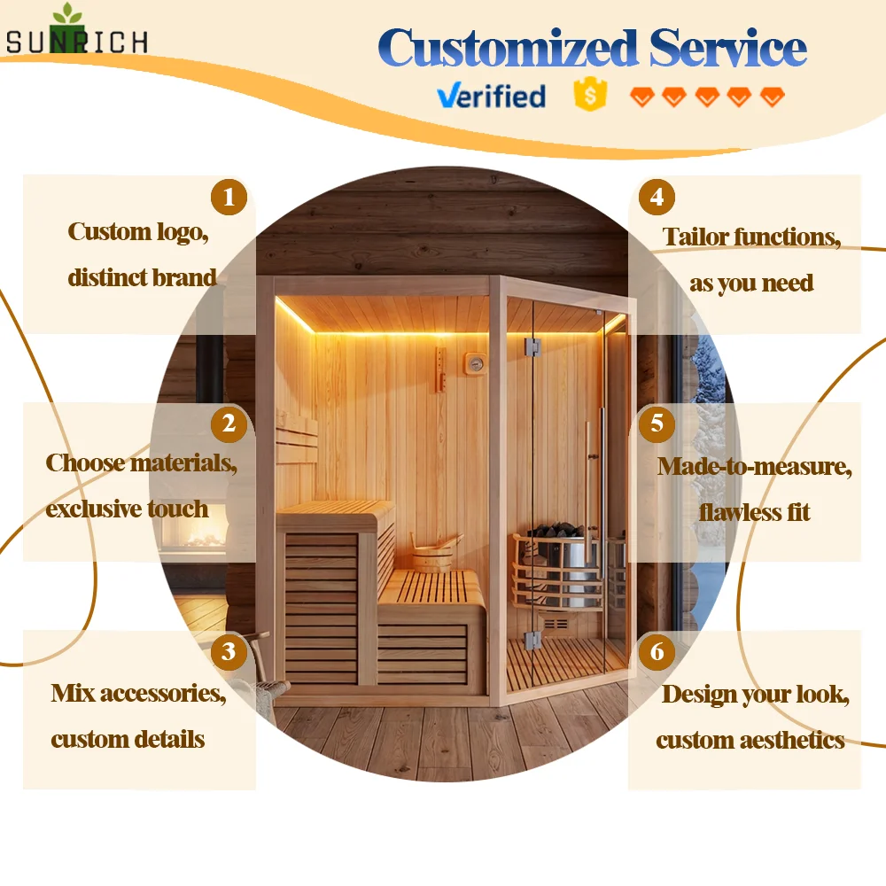 Eco-luxury House Sauna 6 Person Wet Steam Traditional Corner Sauna Room Spa Steam Sauna Room With Wifi