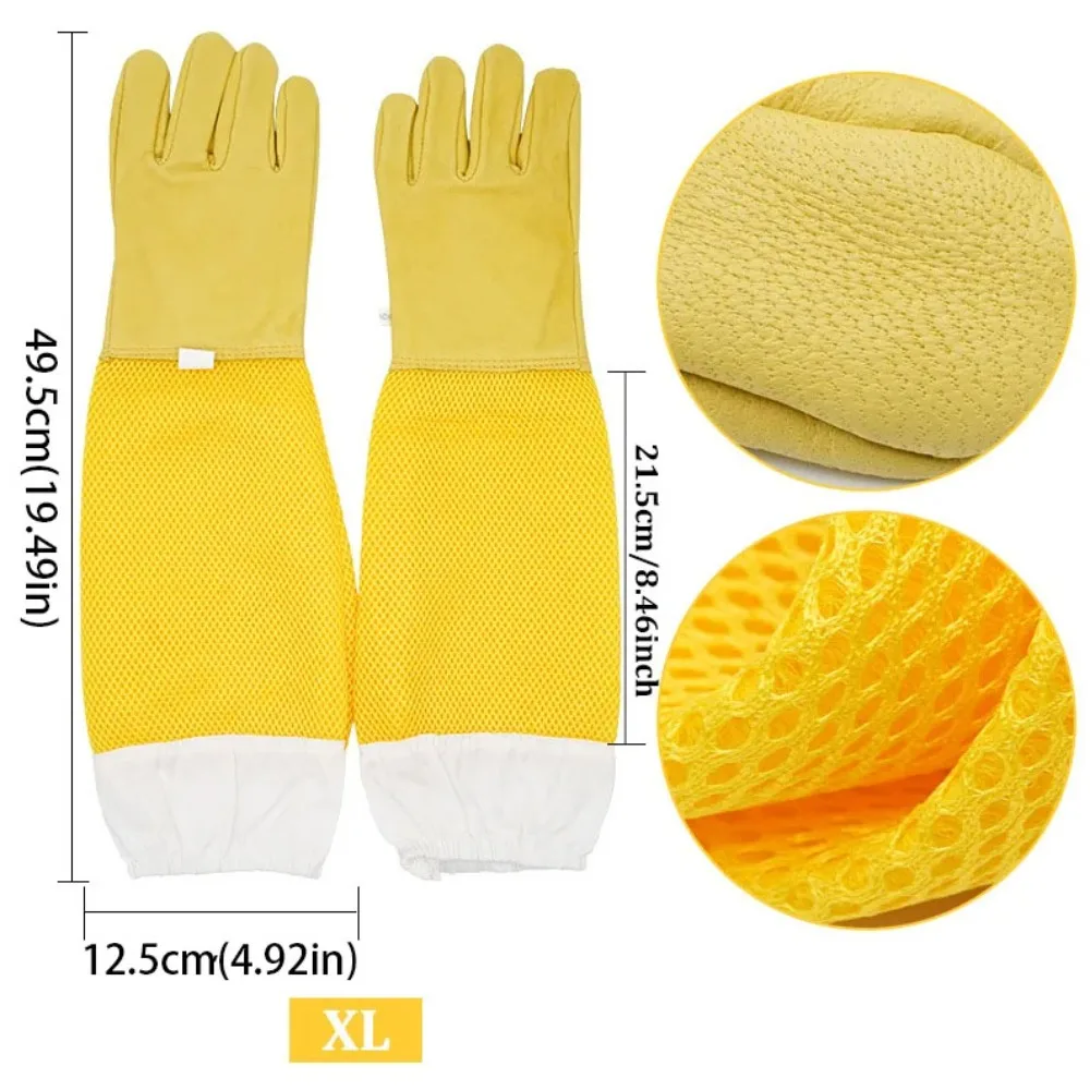 

Leather Beekeeping Gloves Goatskin Breathable Mesh Protective Gloves Reusable Durable Ventilated Gloves Professional Use