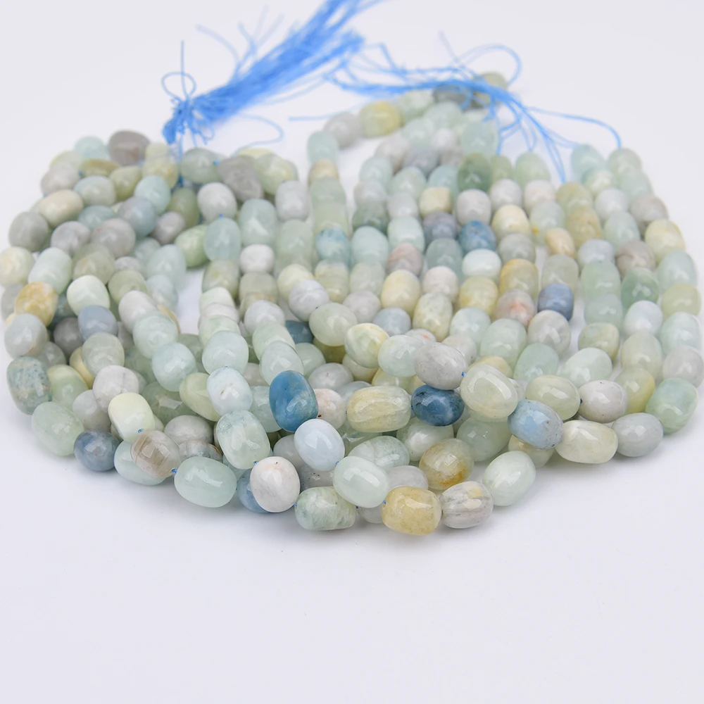 APDGG Natural Blue Aquamarine Gems Freefrom Egg Nugget Loose Stone Beads 16'' Strands Jewelry Making DIY view 3