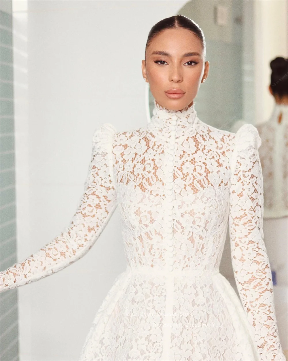 Xijun Lace Flower Wedding Dresses High Neck Full Sleeves Bridal Gowns Israel Bride Dresses For Women Robe de mariage 2023 A-Line