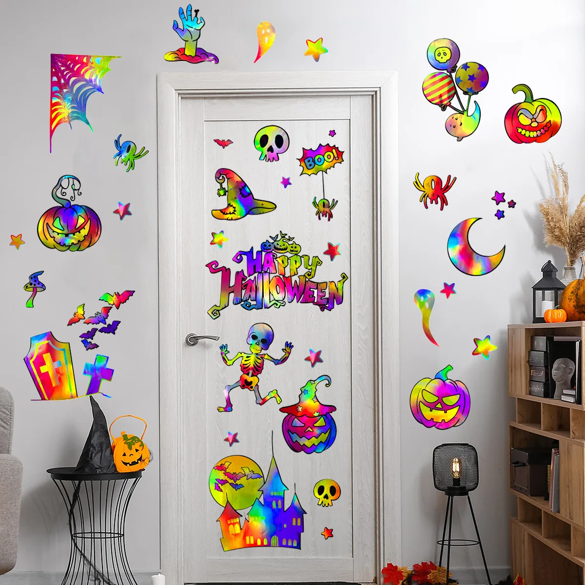 Iridescent Halloween Wall Decals - DIY Gradient Color Changing Decor for Spooky Home Makeover