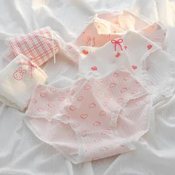 Soft Cotton Underwear for Women Female Panties Cute Love Lolita Girl's Briefs Mid Waist Seamless Breathable Underpants Lingerie