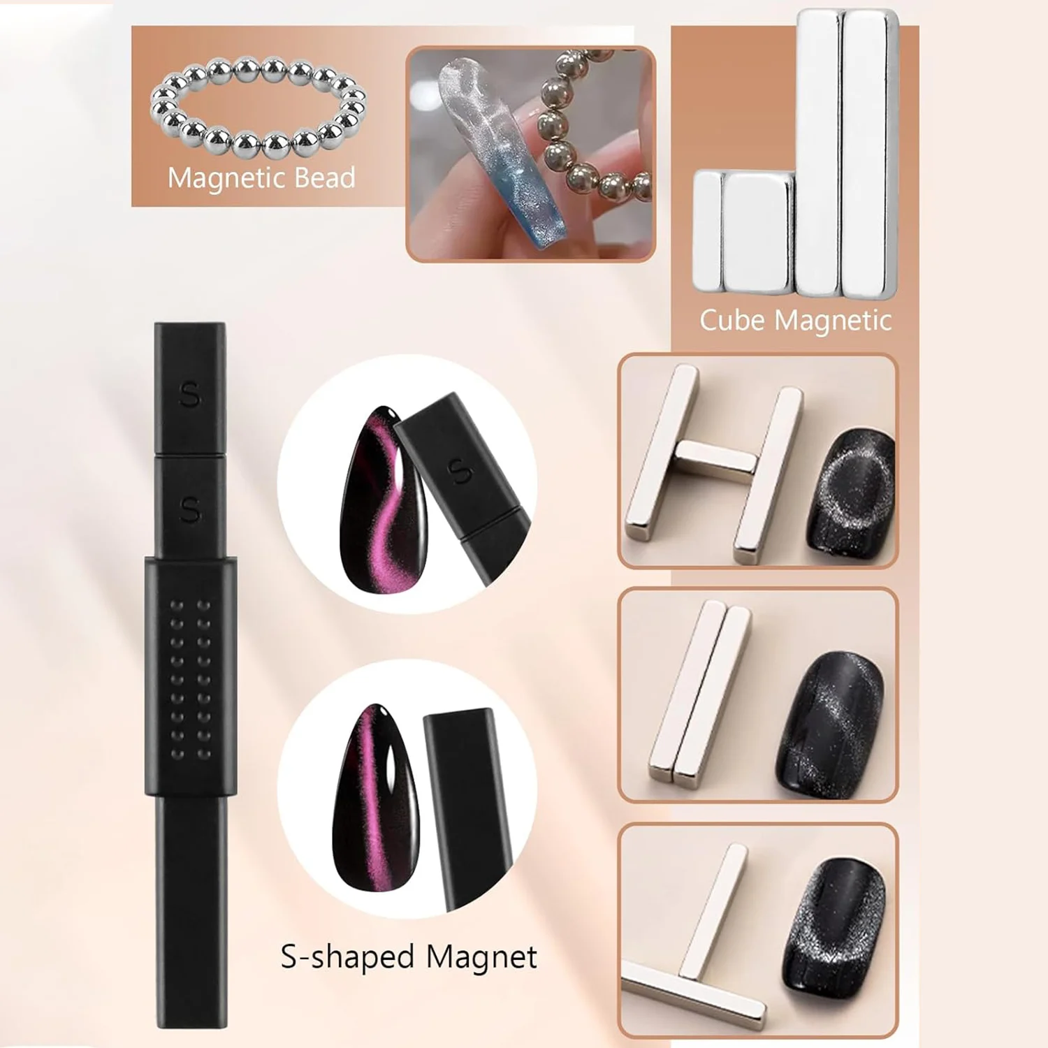 Ebanku9 9-częściowy zestaw magnesów do paznokci typu kocie oko, magnesy 3w1 odpowiednie do paznokci, naklejki magnetyczne kocie oko, narzędzia do zdobienia paznokci, akcesoria do nail artu