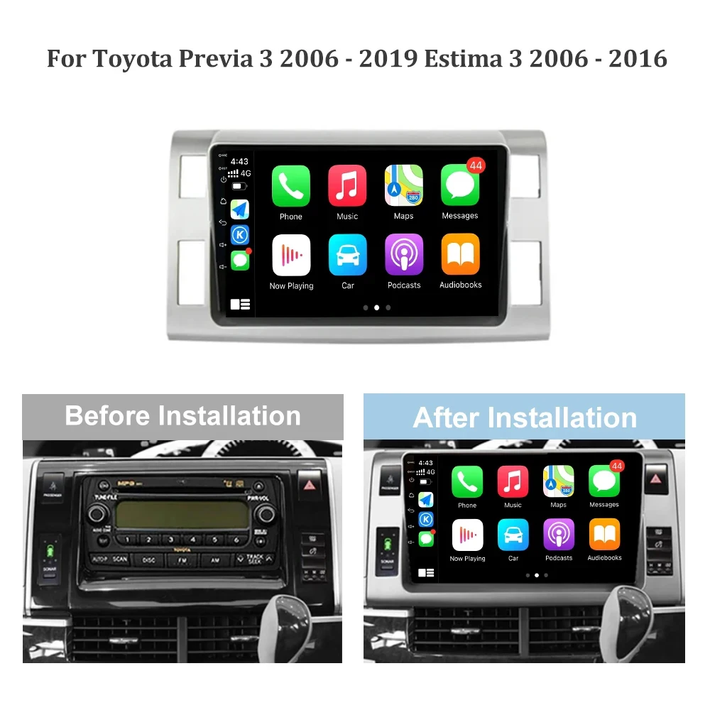 For Toyota Previa 3 2006-2019 Estima 3 2006-2016 Car Radio Multimedia Navigation 4G GPS Android 13 Wireless Carplay Stereo 2DIN