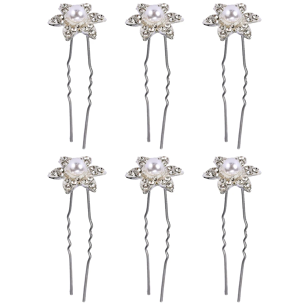 

6pcs Pearl Flower Hair Clip Elegant Bride Headdress Wedding Shaped Hairpin Stylish Headwear Fashionable Accessories