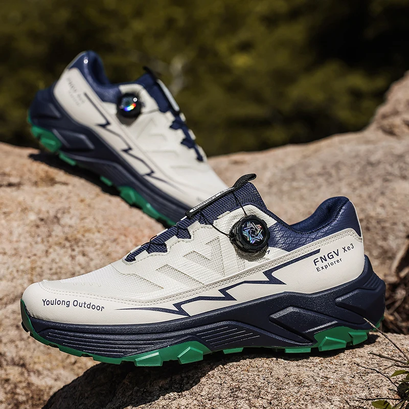 Spring Summer New Breathable Men Mesh Casual Shoes, Anti-Slip Wearable Large Size Rotating Button Outdoor Climbing Hiking Shoes