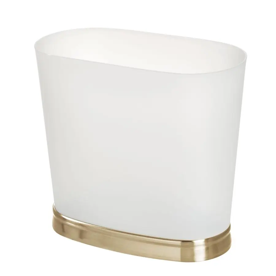 

Slim Bathroom Trash Can, Small Plastic Garbage Can for Bedroom, Office, Desk, or Dorm, Frost Soft Brass