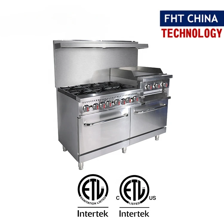 Estufa de gas comercial con múltiples funciones, FHT-CHINA, ETL, placas calientes abiertas, quemador con plancha, hornos, salamandra