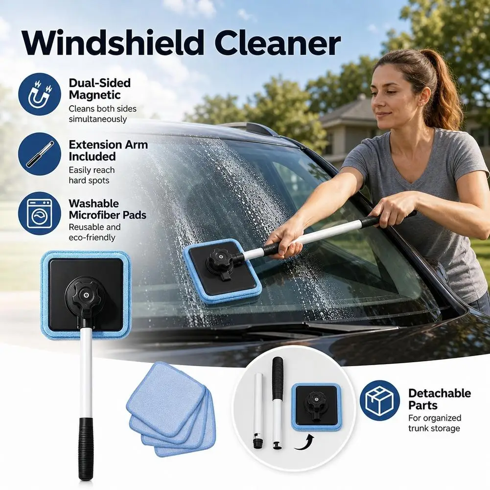 Magnetic Car Windshield Cleaner 2026 Upgrade Window Cleaner Streak-free Auto Glass Cleaning Kit Compact Windshield Brush