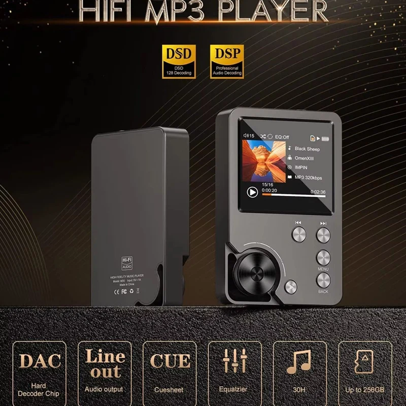 MP3 Player, Lossless DSD High Definition Portable Hi-Fi Digital Audio Music Player With 64GB Memory Card