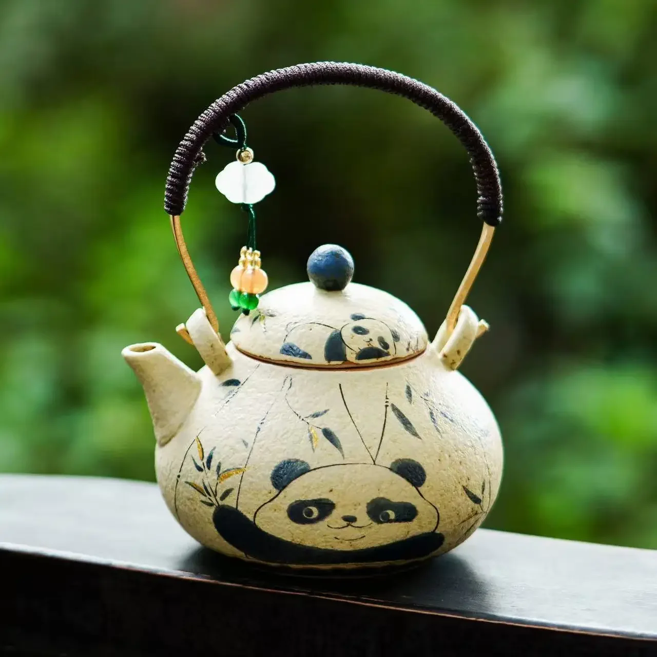 110ML Blue and White Flint Red Teapot To Make Tea Household Ceramic Beam Pot Panda Play Bamboo KungFu TeaSet Small Teapot Teacup