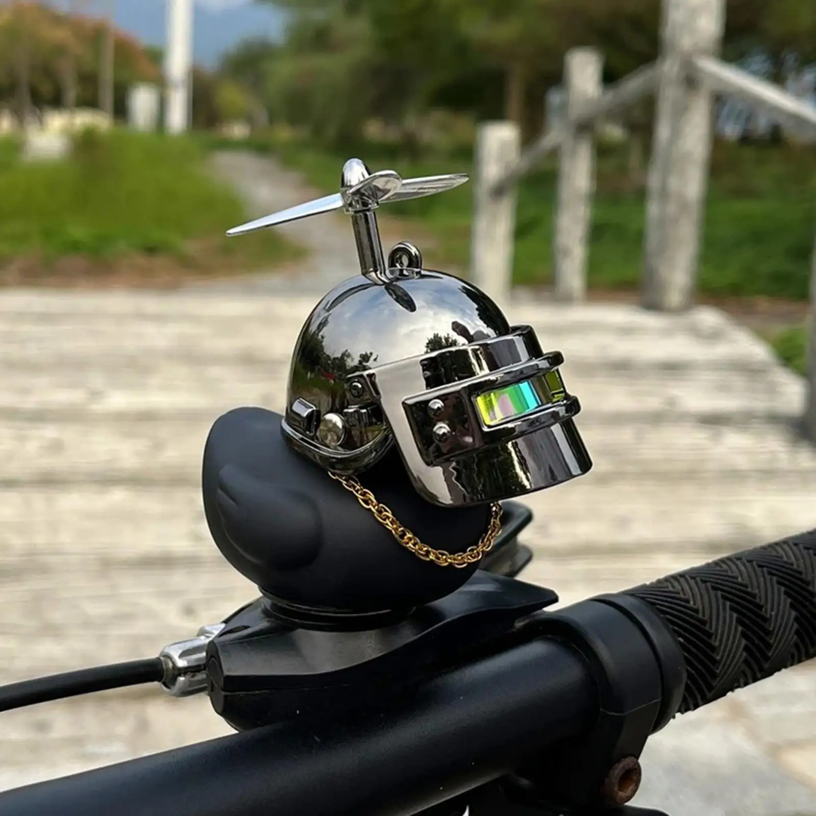 Little Black Duck With Helmet Propeller Car Interior Ornaments Bike Motorcycle Handlebar Duck Scooter Black Duck Bike Decor