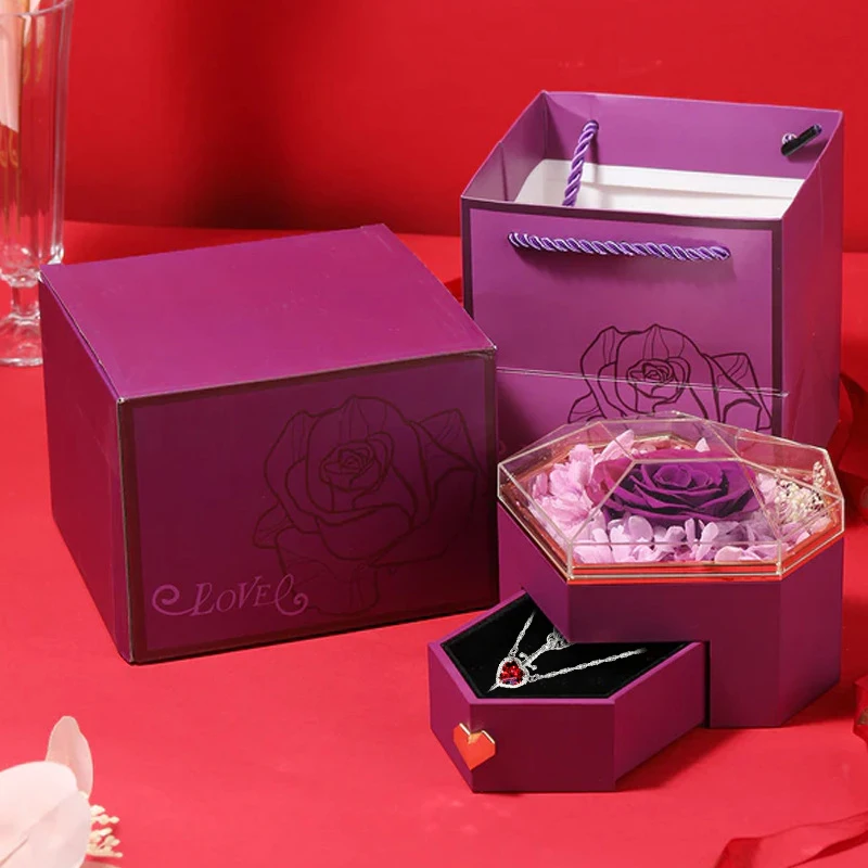 Herz und Schwert Halsketten-Set Rosen-Schmuck Geschenkbox EDELSTAHL Kristall Paar-Halsketten Muttertag Geschenkideen für Frauen – Detail 2
