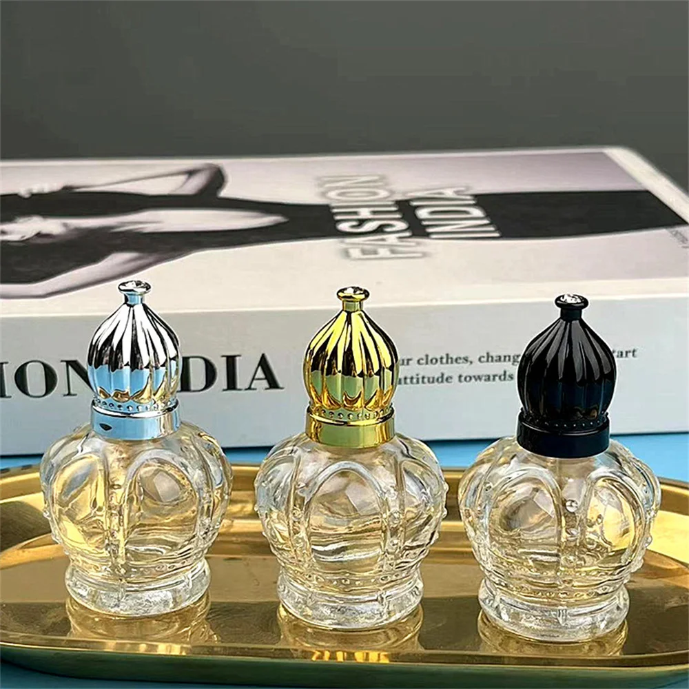 15ml Crown Vintage Perfume Bottles Empty Glass Essential Oil Roller Bottle Cosmetic Liquid Dispenser Roll on Bottle Sample Vials