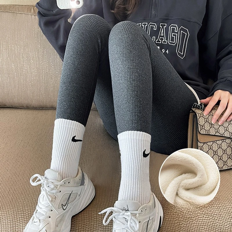 Women's Brushed Ribbed Thermal Leggings High Waist Slim Fit Stretch Pants for Versatile Wear Soft Fleece Lined Comfort