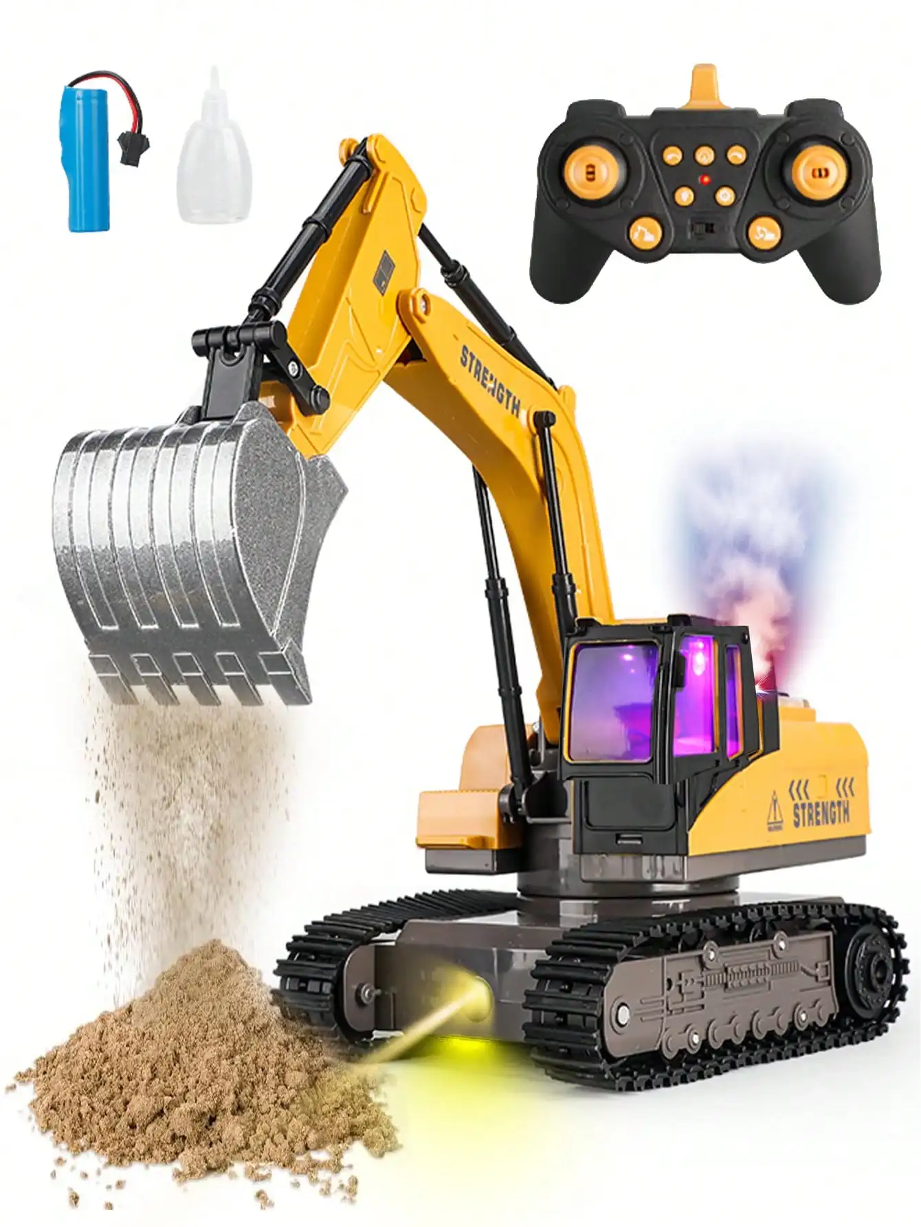 

13-Channel RC Excavator Toy with Metal Shovel, Lights, Music & Spray, Construction Vehicle Gift for Boys Ages 3-12