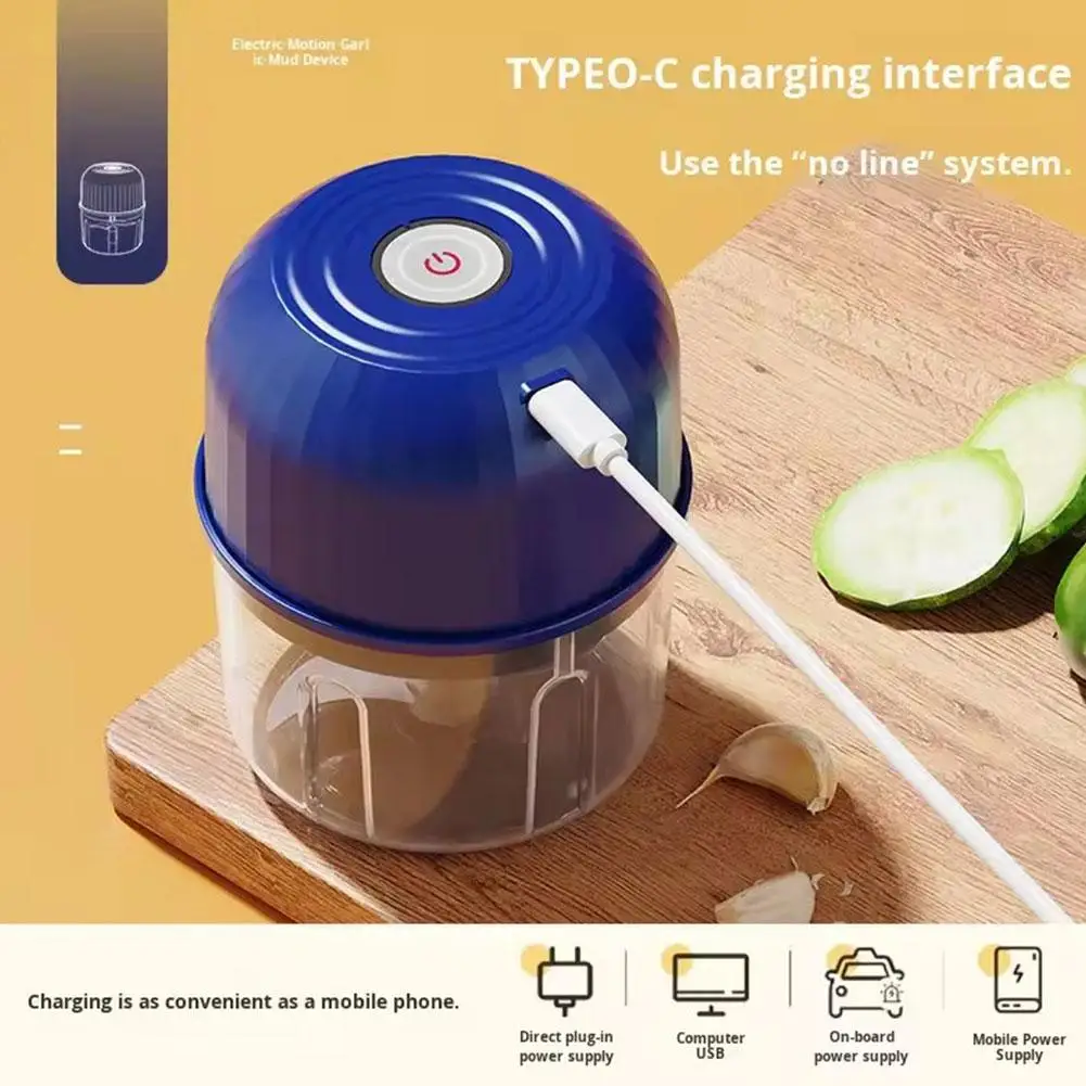 Mini Electric Garlic Chopper Portable USB Charging Food Processor Waterproof Veggie Onion Meat Grinder BPA Free Kitchen Tools view 4