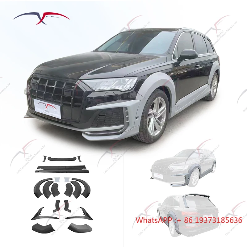 Car Body Kit Modification Upgrade, Black Carbon Fiber Front Bumper, Fender, Rear Spoiler Suitable for Audi Q7 Body Kit