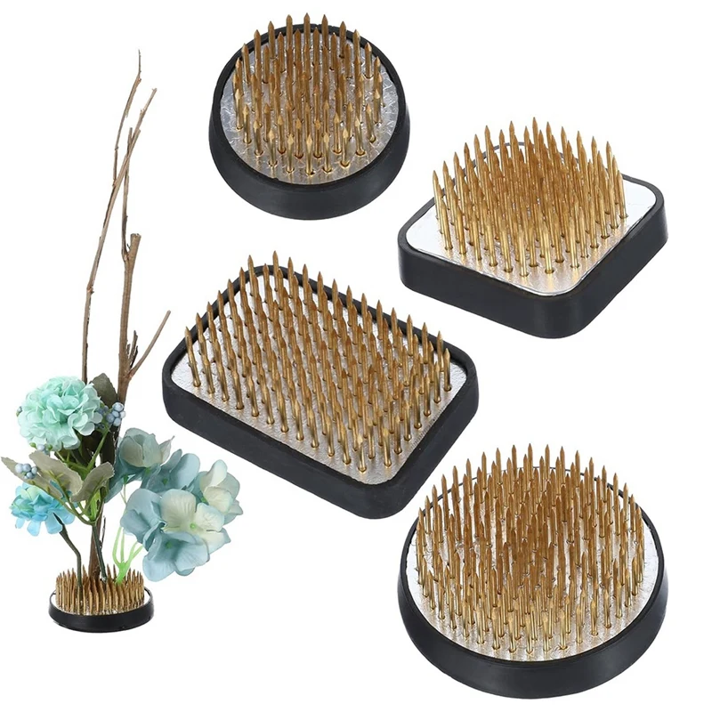 4 Pcs Japanese Ikebana Kenzan Kit For Flower Arrangement,2.4In Round,1.6In Square,2.1In X 1.4In Rectangle & 1.In Round