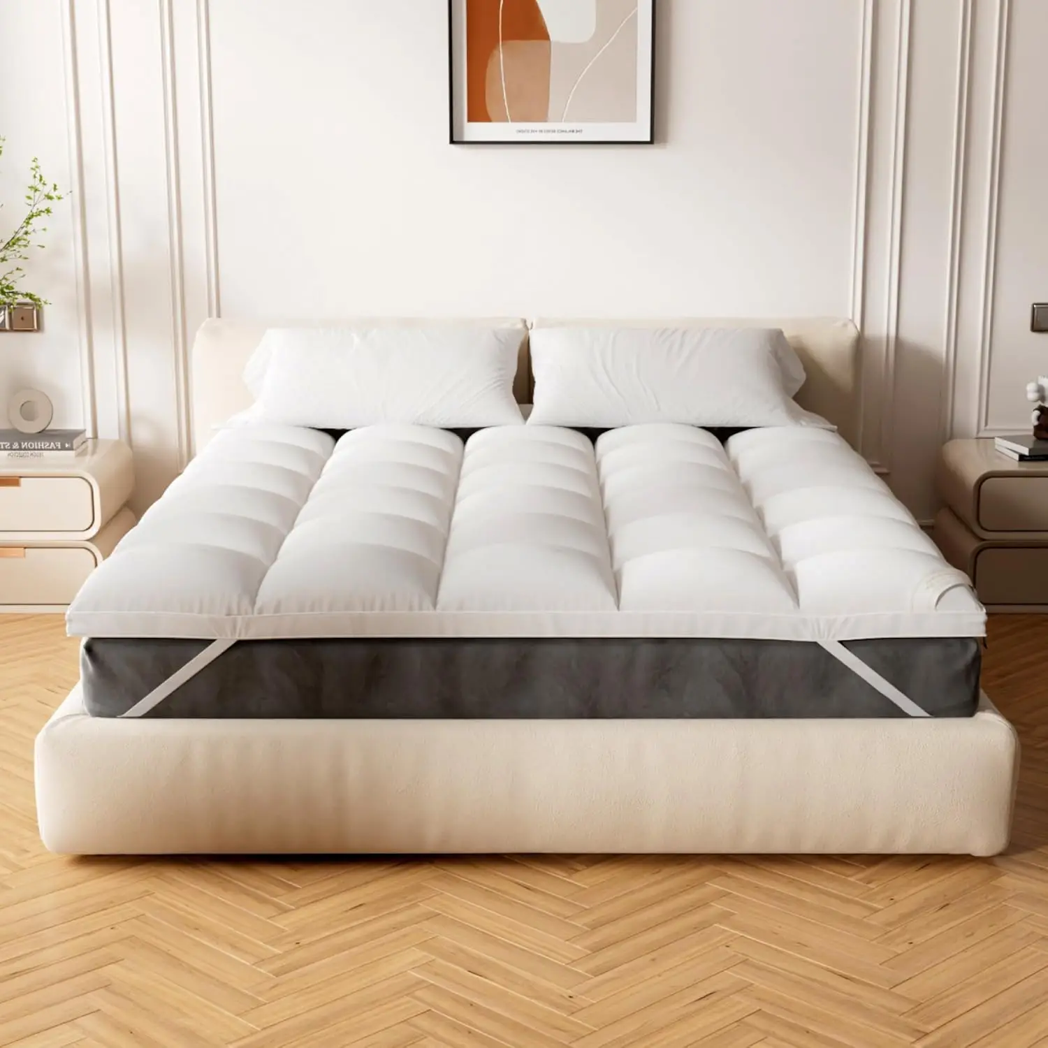 

Extra Thi Fitted Mattr Topper - Queen Size | Soft & Top Mattr Pad & Protector | Bed Topper For Ba Pain, Straps Stretch 6"" To