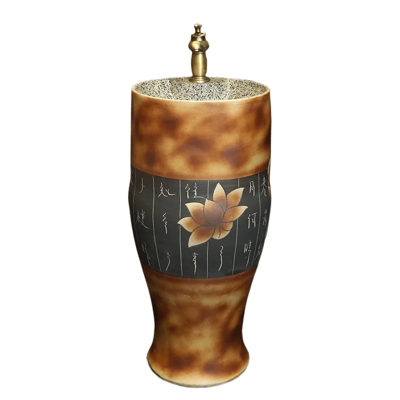 

Chinese retro ceramic column basin integrated column type washbasin courtyard bathroom floor type