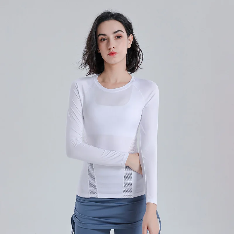 

Autumn Women Yoga Shirts Slim Long Sleeves Sport T-shirts Mesh Breathable Running Sportwear Elastic Gym Workout Tops Sweatshirts
