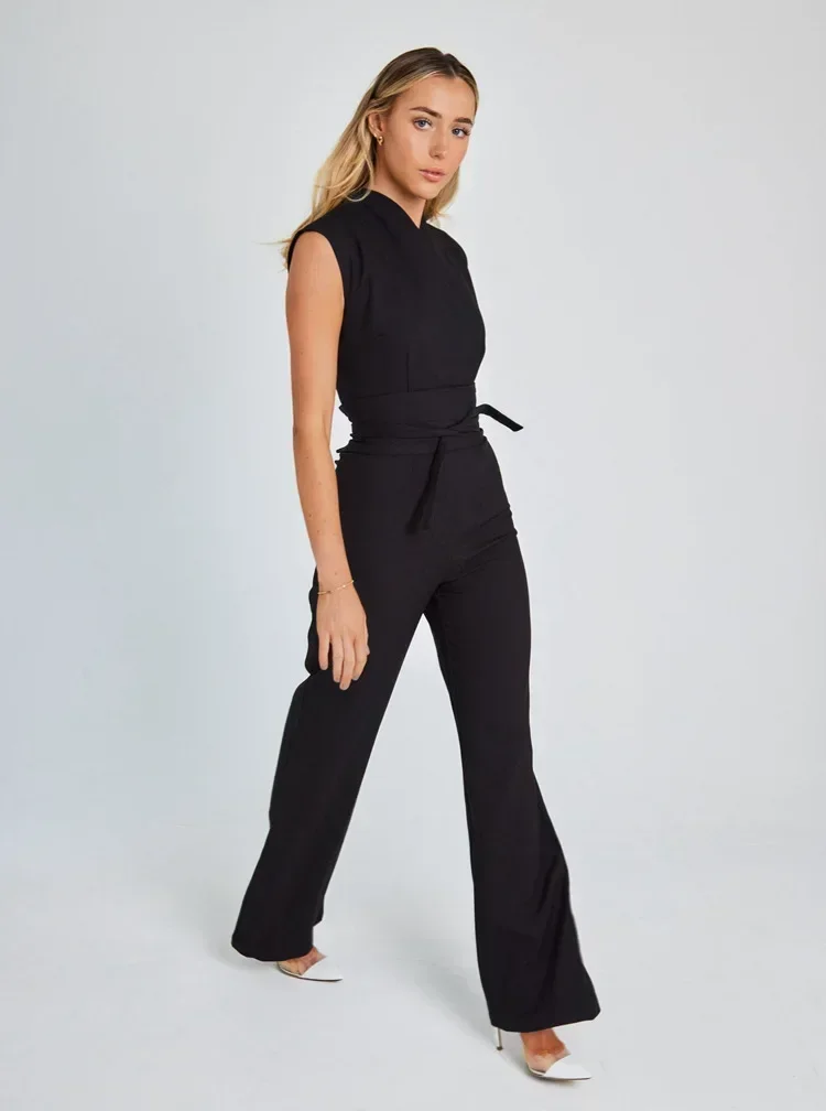 Jumpsuits One Piece Women 2023 Summer Rompers Square Neck Plain Sleeveless Daily Casual Wide Leg Long Overalls Office Lady