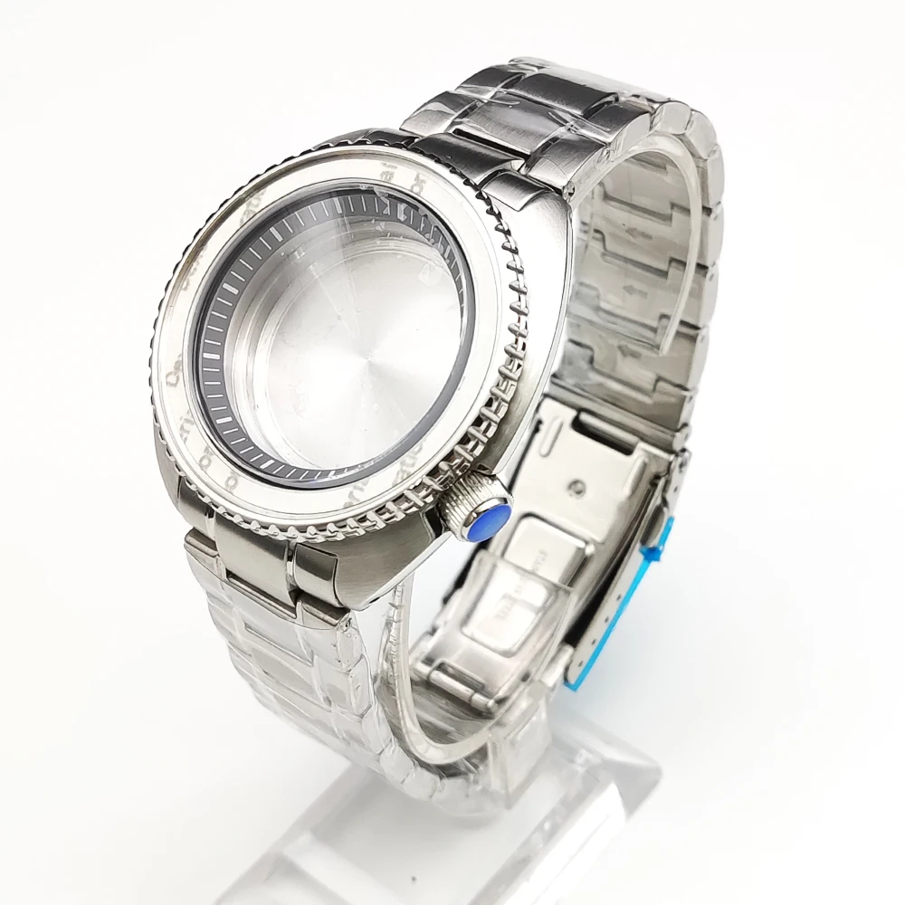 45MM Stainless Steel Watch Case Sapphire Mirror Resin Bezel Abalone Mechanical Case+Strap for NH35/36/4R Movement