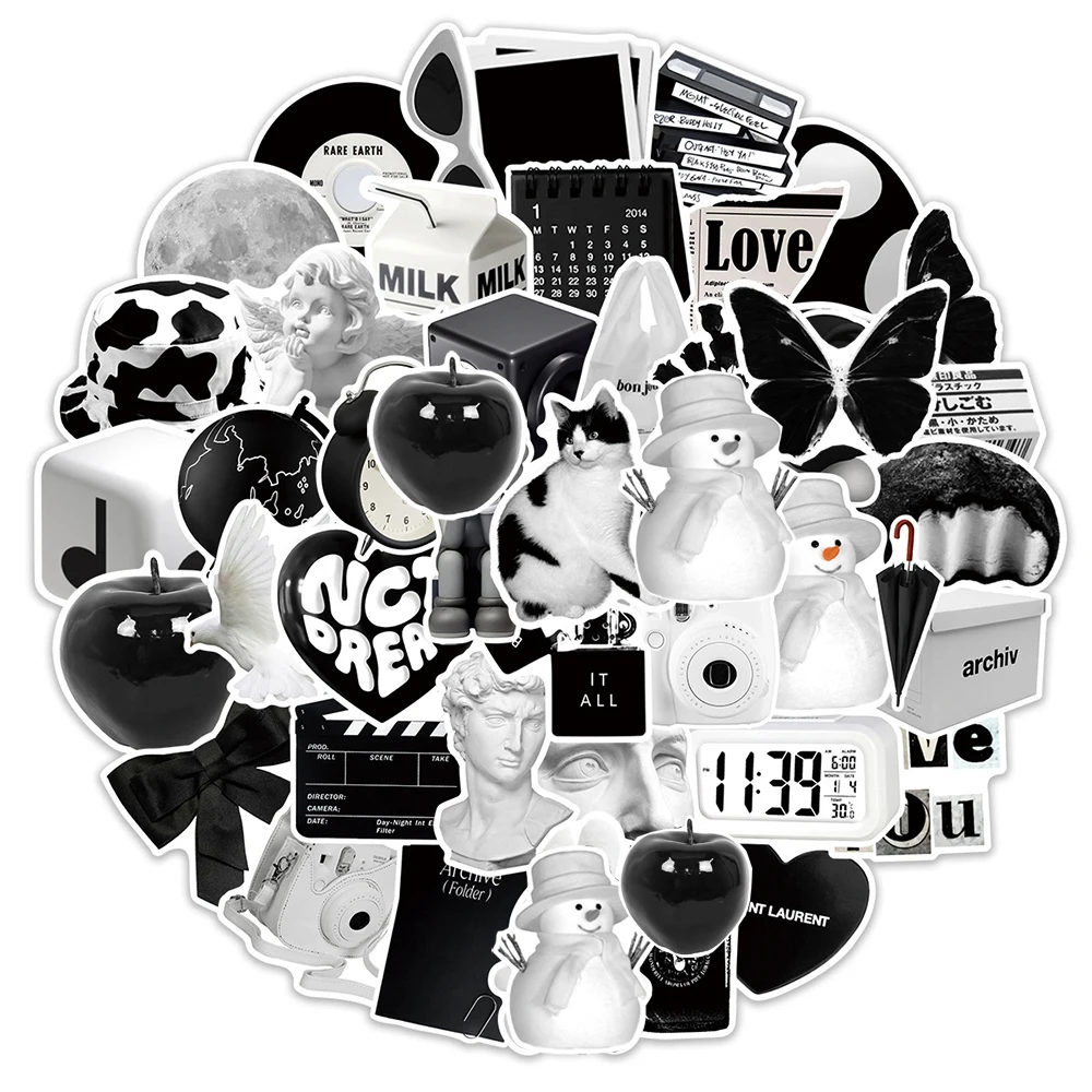 

10/30/50pcs INS Style Simple Black White Pattern Stickers Aesthetic Art Graffiti Sticker Decoration Suitcase Laptop Phone Decals