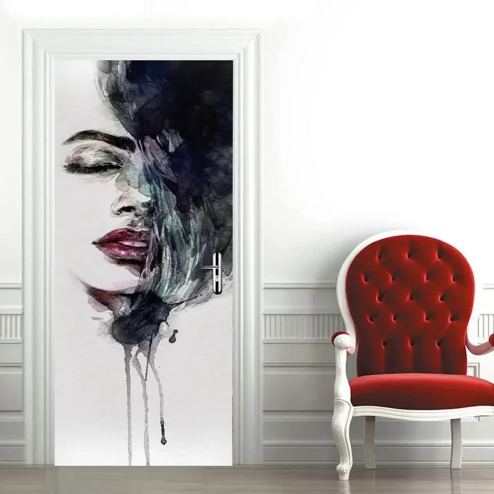 Abstract Portrait Printed Door Sticker Oil Painting Art Wallpaper Decal Removable Self-adhesive Mural Poster Home Bedroom Decor3