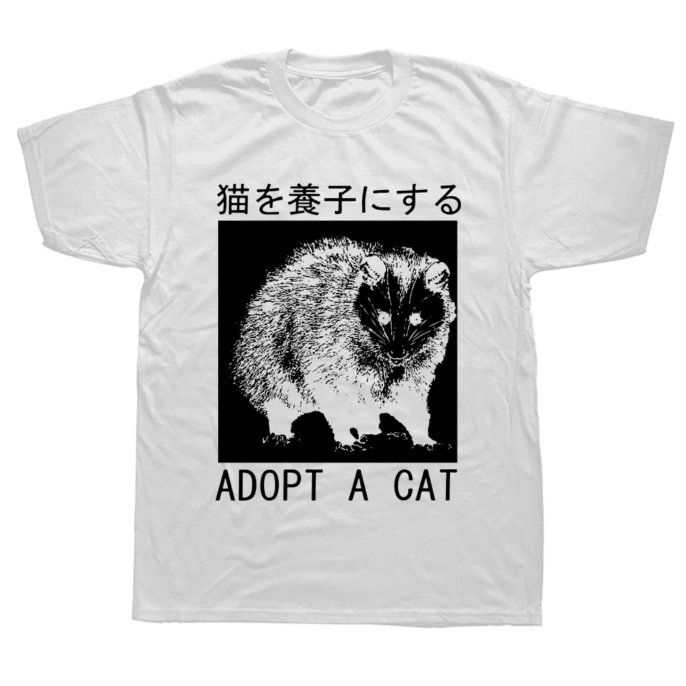 Adopt A Cat Opossum Japanese T Shirts Graphic Cotton Streetwear Short Sleeve Birthday Gifts Summer Style T-shirt Mens 42346