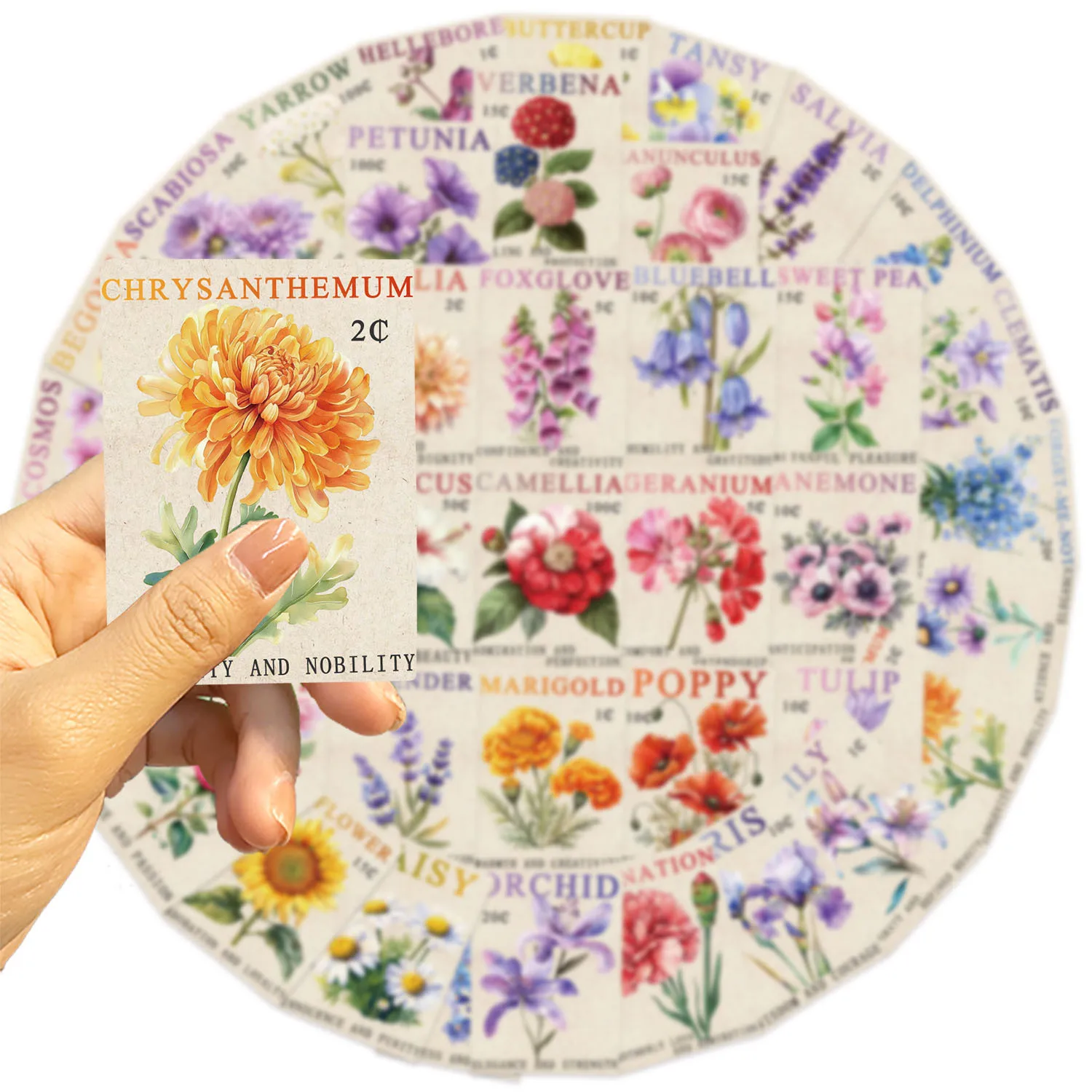 50/100PCS 만화 복고풍 우표 꽃/해양 미학 DIY 방수 스티커 장식 기타 노트북 수하물 고정식