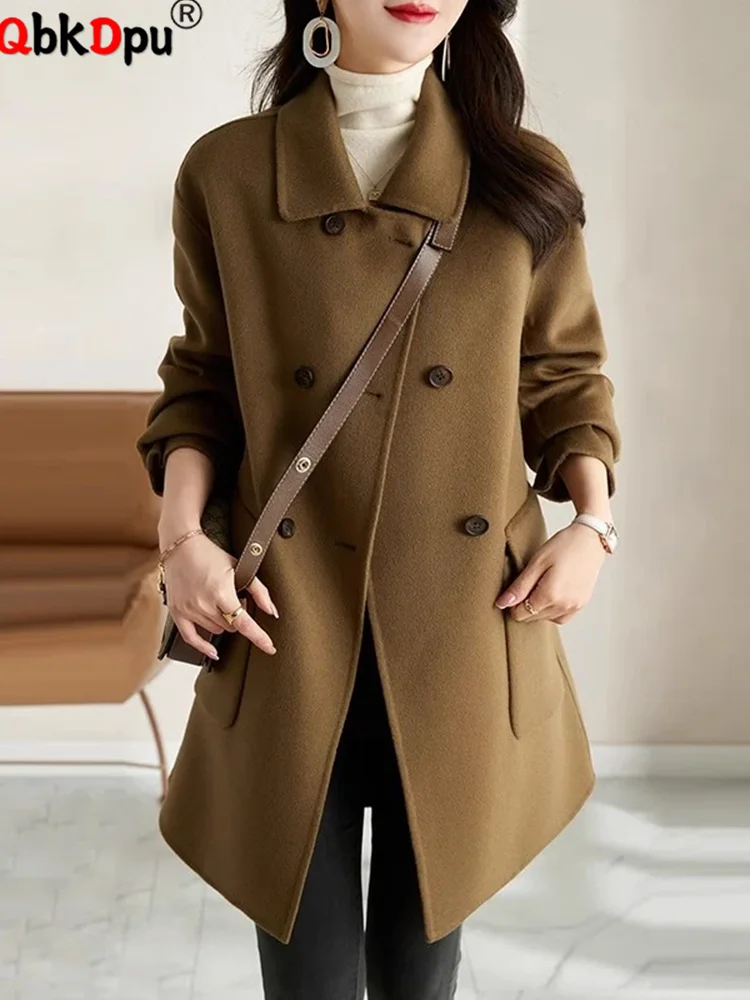 

Женская элегантная шерстяная верхняя одежда, корейская мода, двубортные куртки с лацканами, топы, осень-зима, Chaquetas Blusas с длинными рукавами
