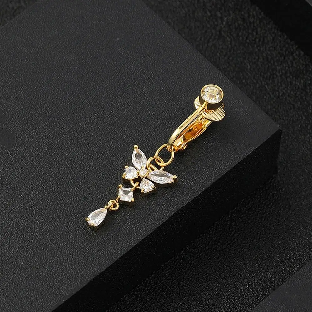 Niche Design Copper Non Piercing Butterfly Belly Button Cartilage Clip Body Jewelry Fake Belly Piercing Clip Women Belly Ring