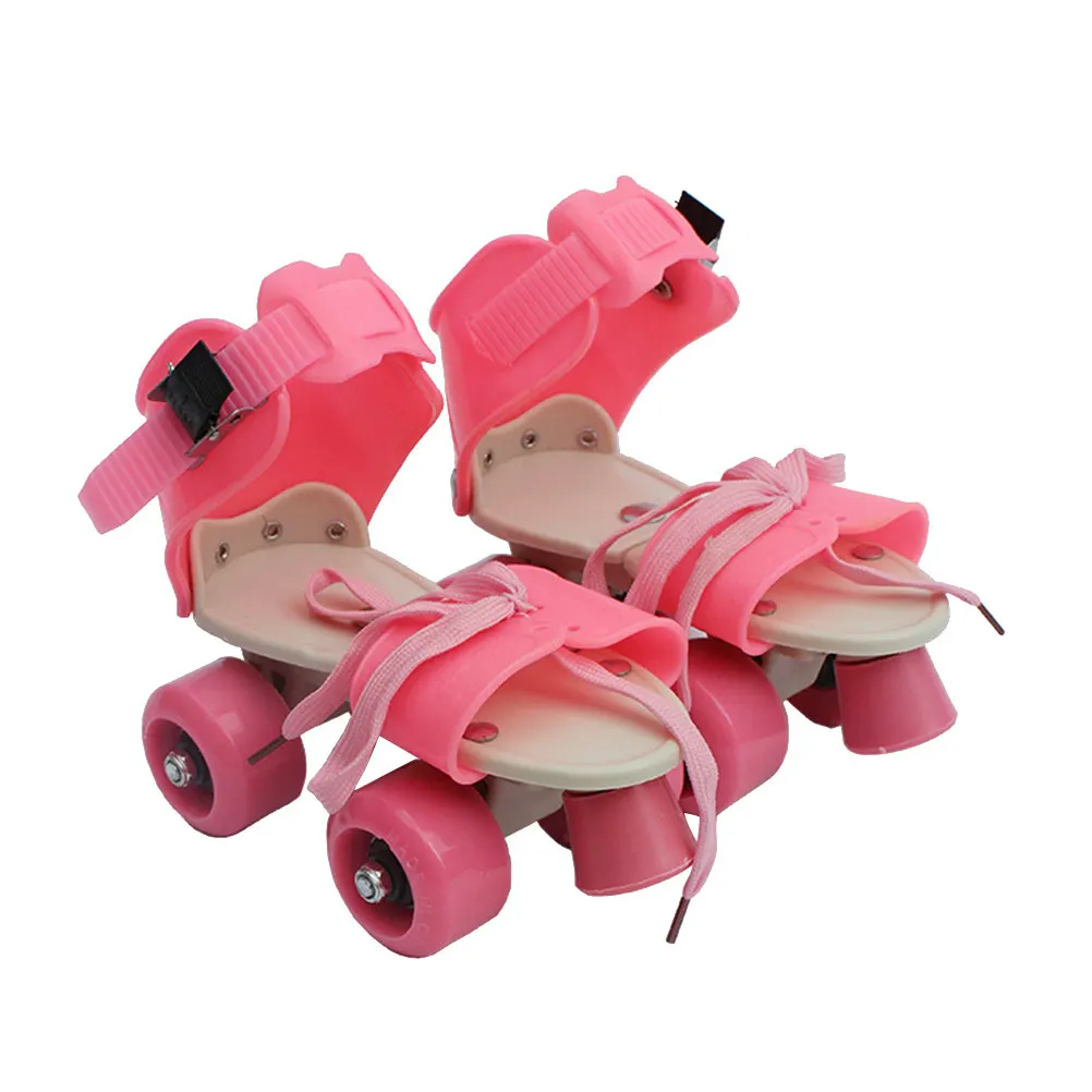 

Adjustable Double Row Four Wheels Skate Shoes Size 25-32 Pink Protective Comfortable Skating Gift