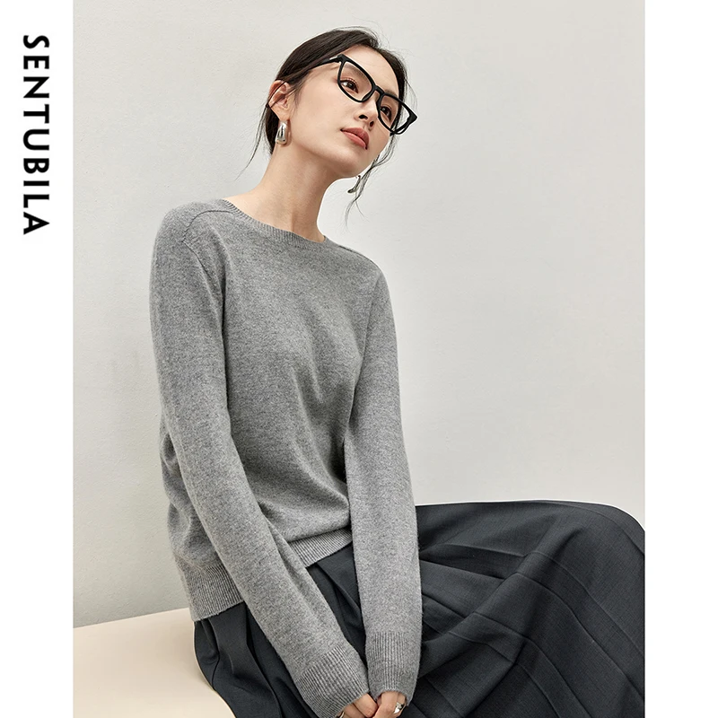 SENTUBILA 100% Wool Pullovers Women Autumn Winter 2024 Casual Loose O Neck Long Sleeve Knitwear Commute Sweater W43H56837