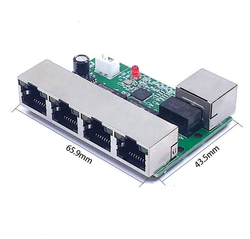 Mini PCBA 5 Ports Networkmini ethernet switch module 10/100Mbps 5V 12V 15V 18V 24V